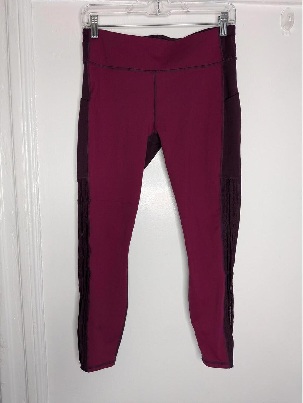 Fabletics Leggings Womens Medium Purple Powerhold High Waist Ankle Pockets Mesh